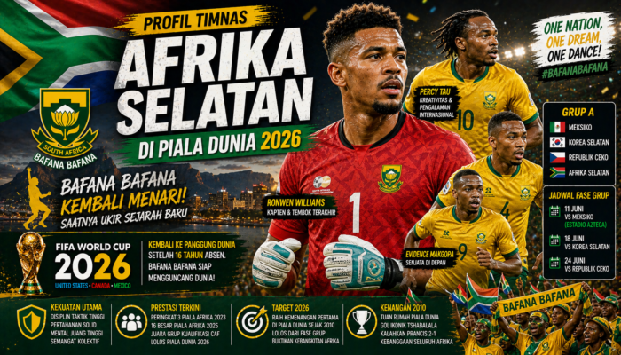 Profil Timnas Afrika Selatan di Piala Dunia 2026: Bafana Bafana Kembali Menari, Saatnya Ukir Sejarah Baru