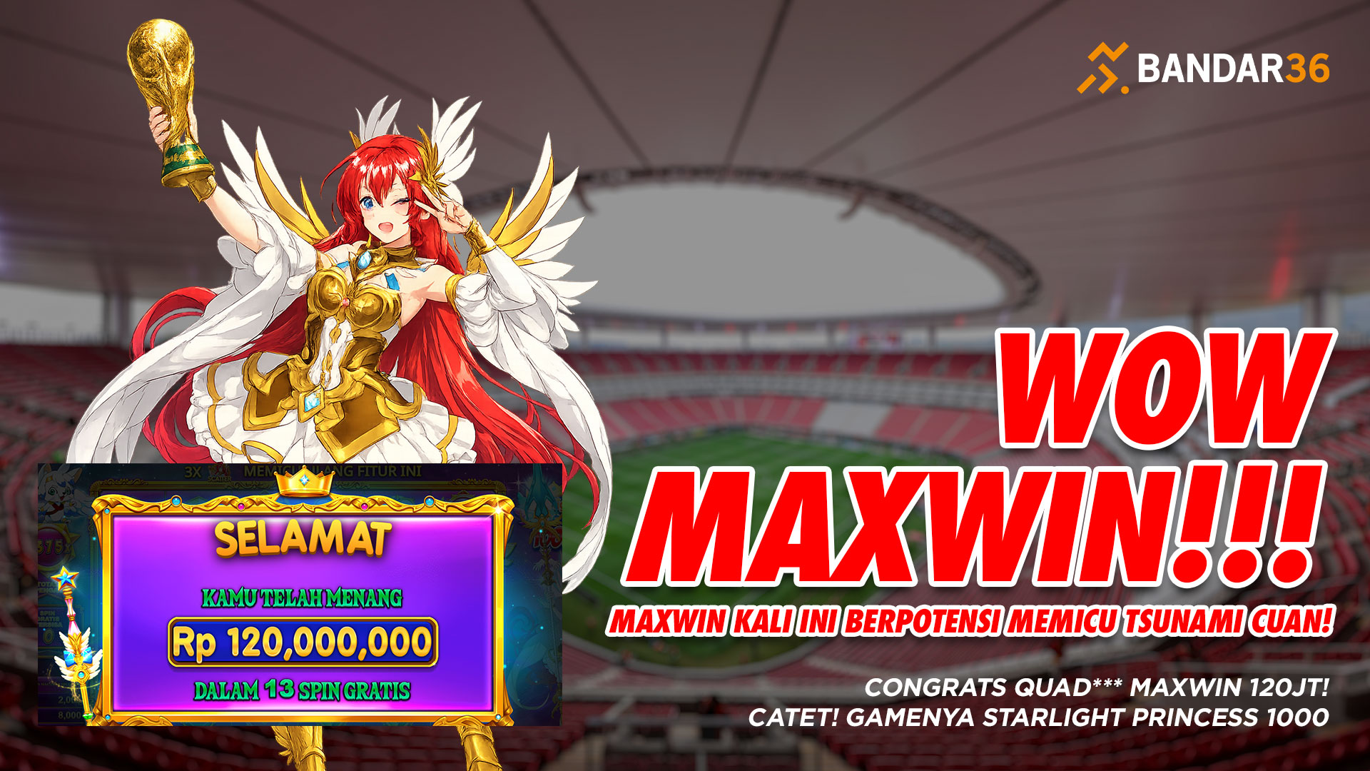 Member BANDAR36 user ID QUAD*** berhasil maxwin Rp120 juta di Starlight Princess 1000