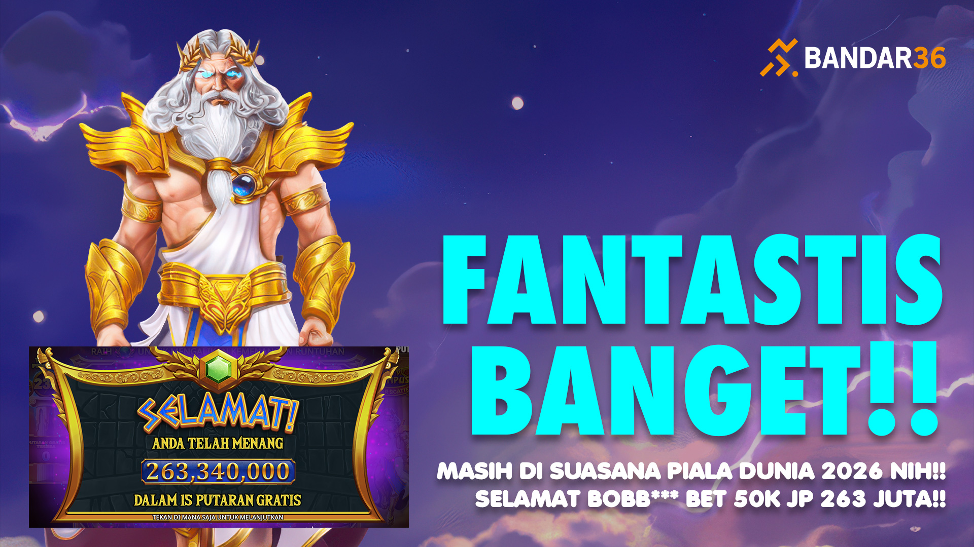 Member Bandar36 Menang JP 263 juta di Gate of Olympus Super Scatter saat Piala Dunia 2026
