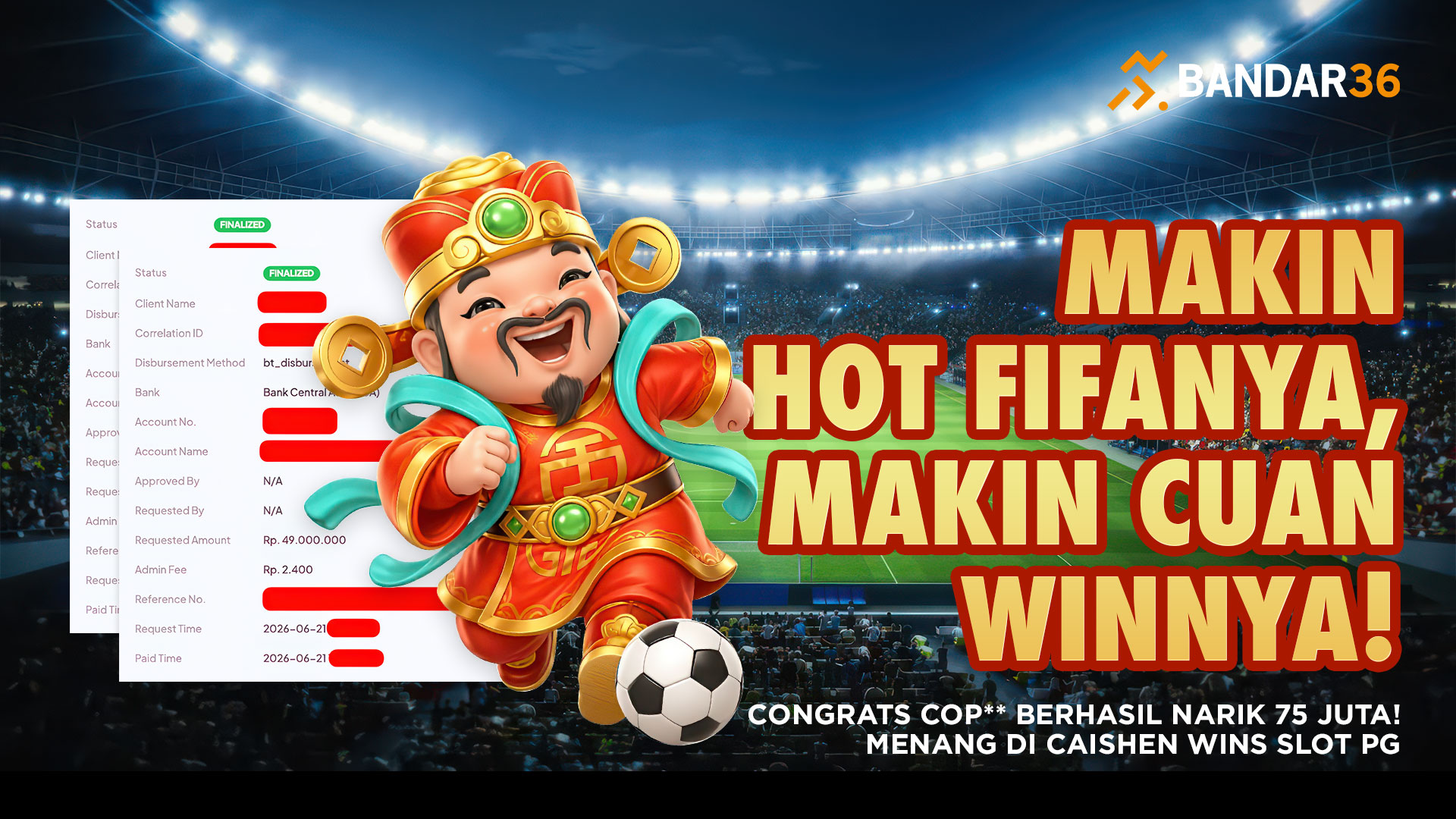 Member Bandar36 JP Besar WD 75 Juta di Caishen Wins