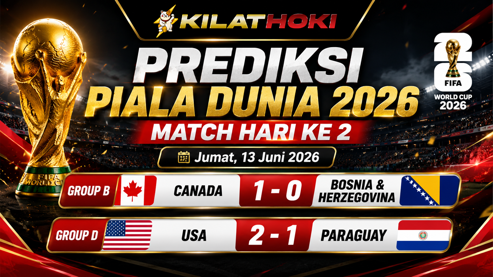 Prediksi Piala Dunia 2026 match hari ke-2 Canada vs Bosnia dan USA vs Paraguay