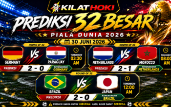 Prediksi 32 Besar 2026 Piala Dunia tanggal 30 Juni menampilkan Jerman vs Paraguay, Belanda vs Maroko, dan Brasil vs Jepang