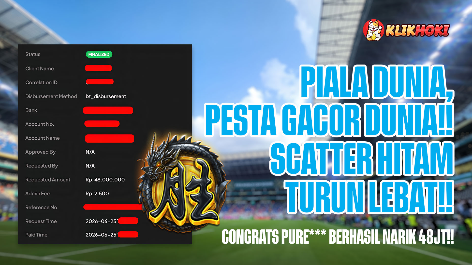 Member Klikhoki PURE* menang Mahyong Wins 3 Black Scatter dan berhasil WD 48 juta saat Vibe Piala Dunia**