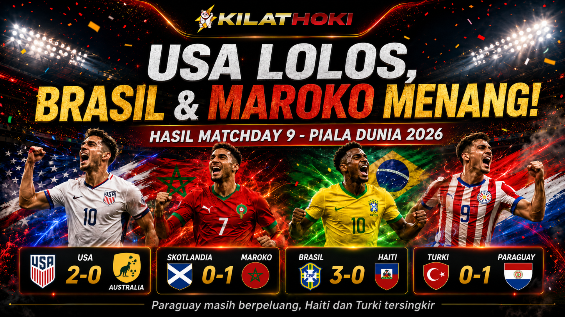 Hasil Piala Dunia 2026 matchday 9 Amerika lolos, Brasil dan Maroko menang.