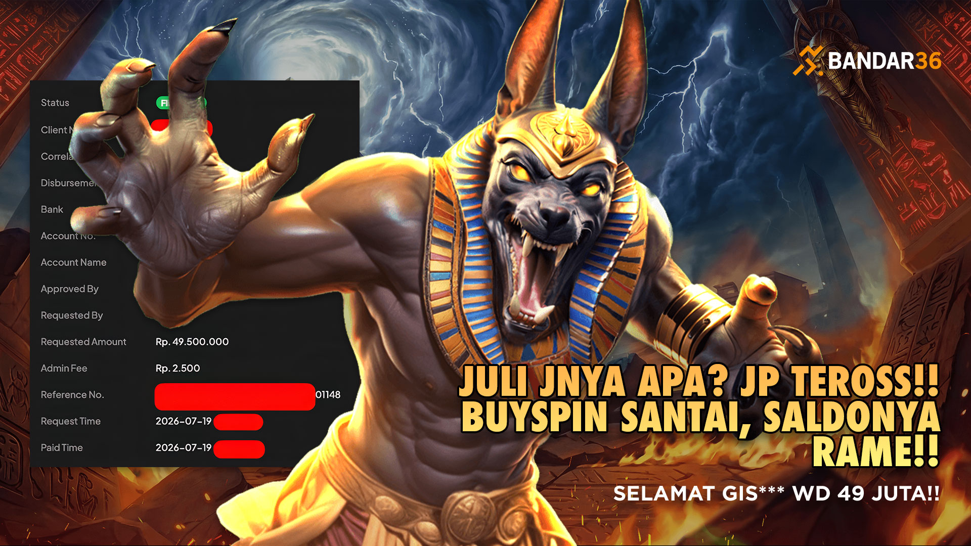 WD Besar Bandar36 Rp49,5 juta setelah buyspin Fury of Anubis