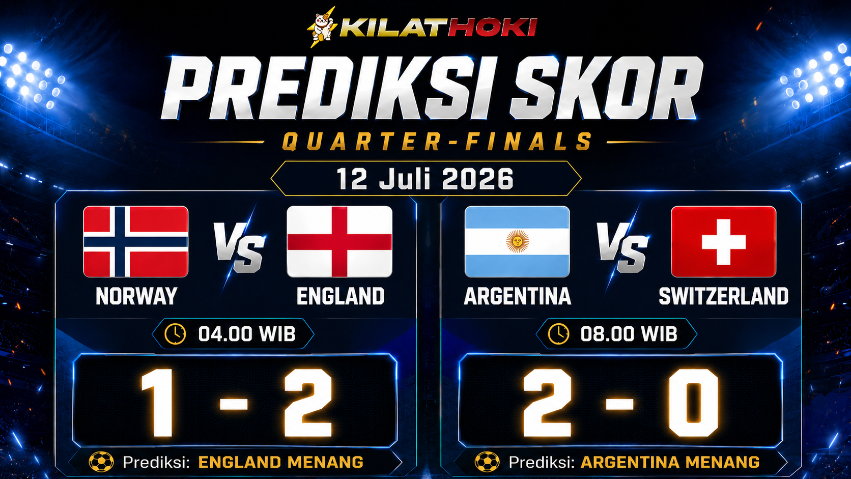 Prediksi skor perempat final Piala Dunia 2026 Norwegia vs Inggris dan Argentina vs Swiss