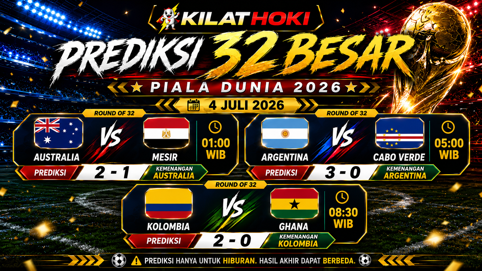 Prediksi Skor 32 Besar Piala Dunia 2026 tanggal 4 Juli