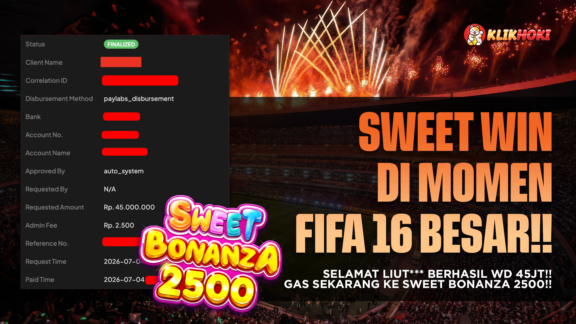Kemenangan WD 45 Juta Member KLIKHOKI di Sweet Bonanza 2500