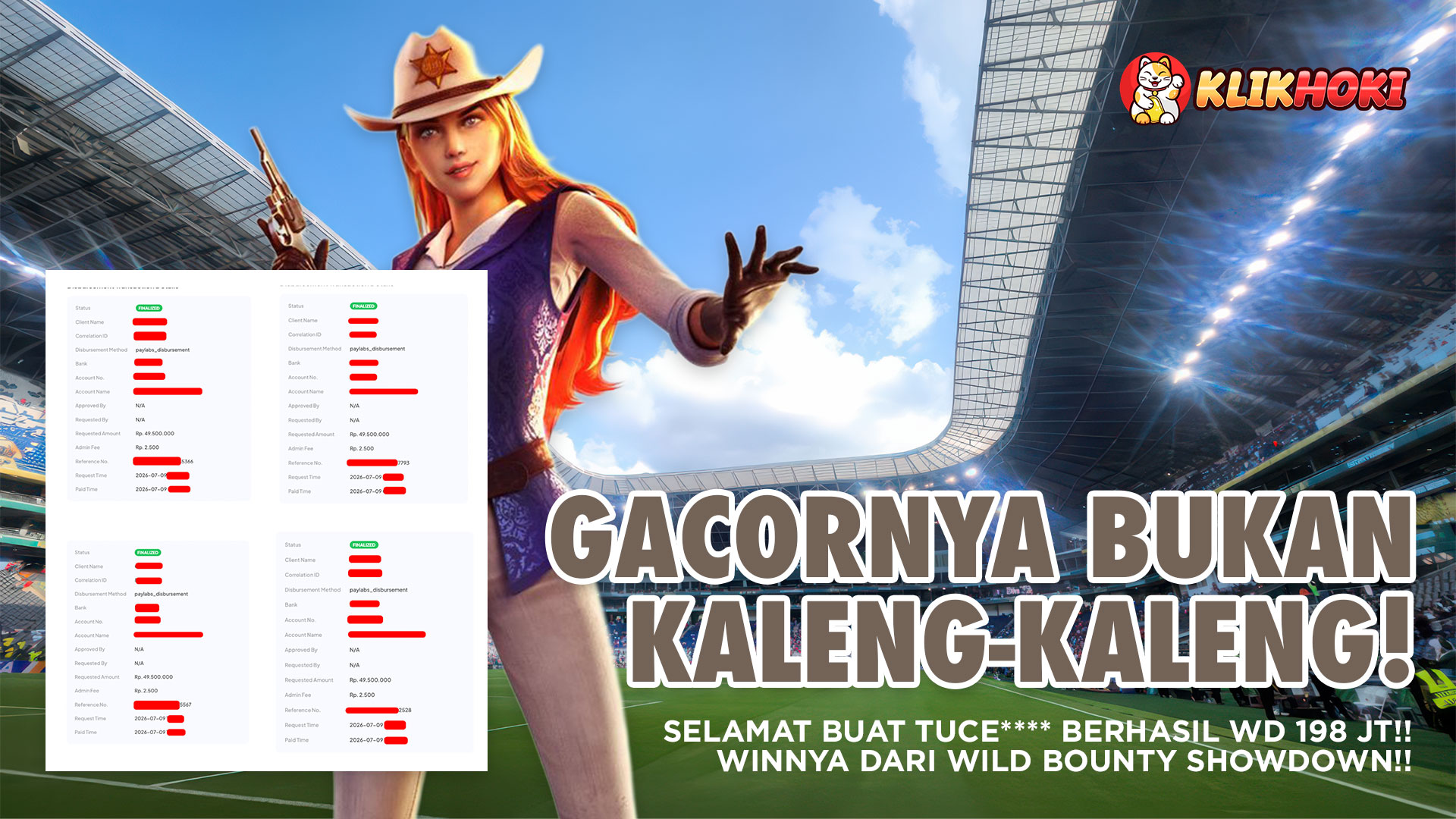 Member KLIKHOKI menang Rp198 juta dari Wild Bounty Showdown dengan user ID TUCE****
