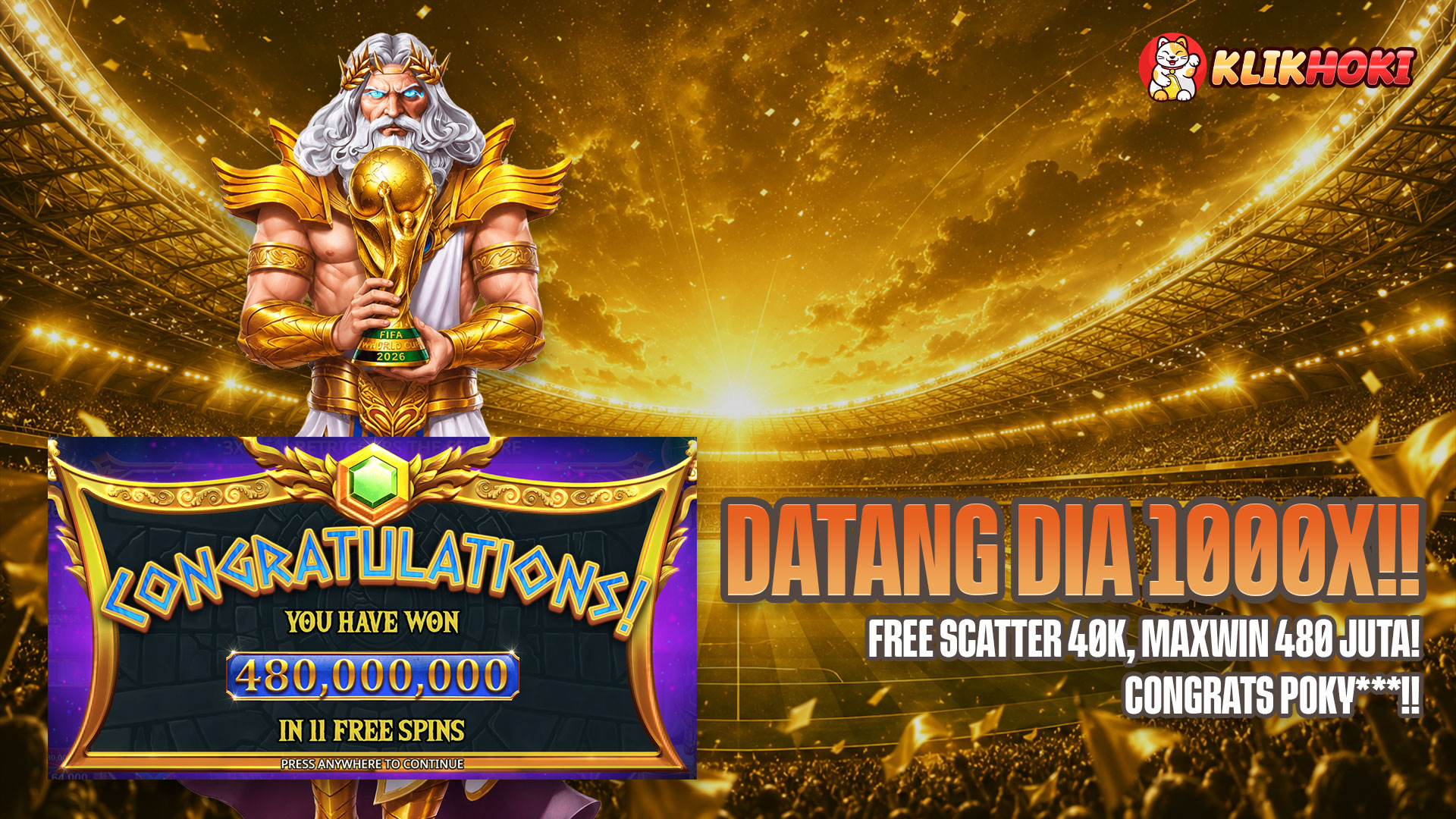 Maxwin KlikHoki Rp480 Juta di Gates of Olympus 1000