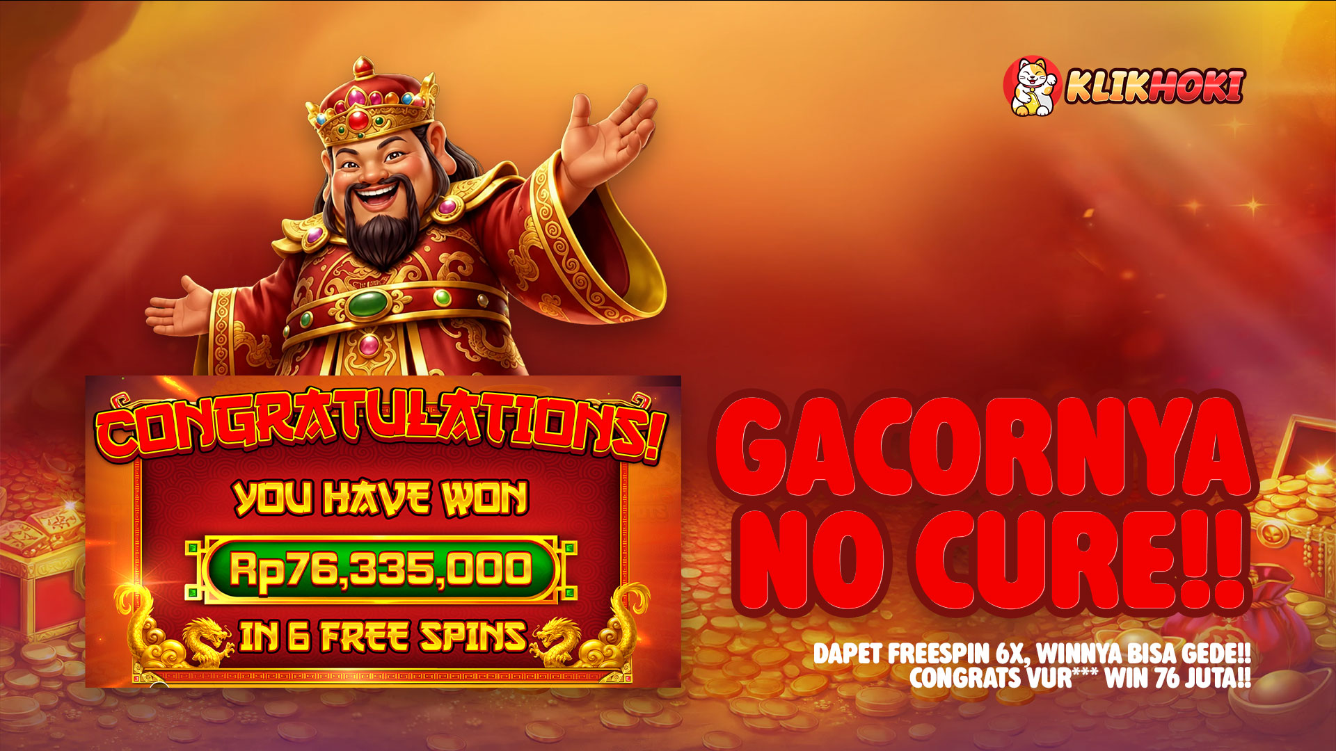 Free Spin KlikHoki di Caishen Cash Pots membawa kemenangan Rp76.335.000 untuk VUR***