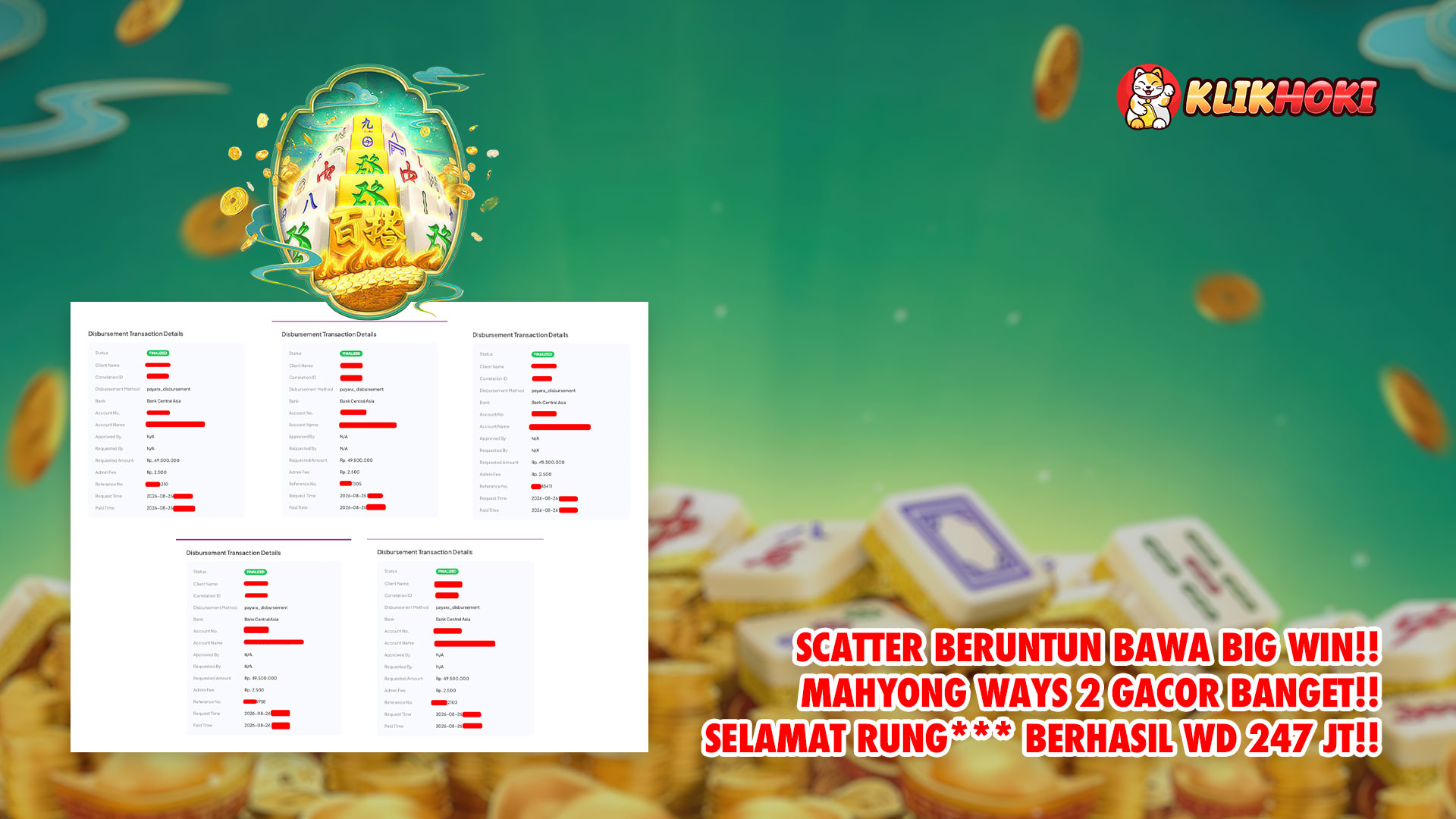Cerita kemenangan Mahjong Ways 2 RUNG*** berhasil WD Rp247 juta di KLIKHOKI