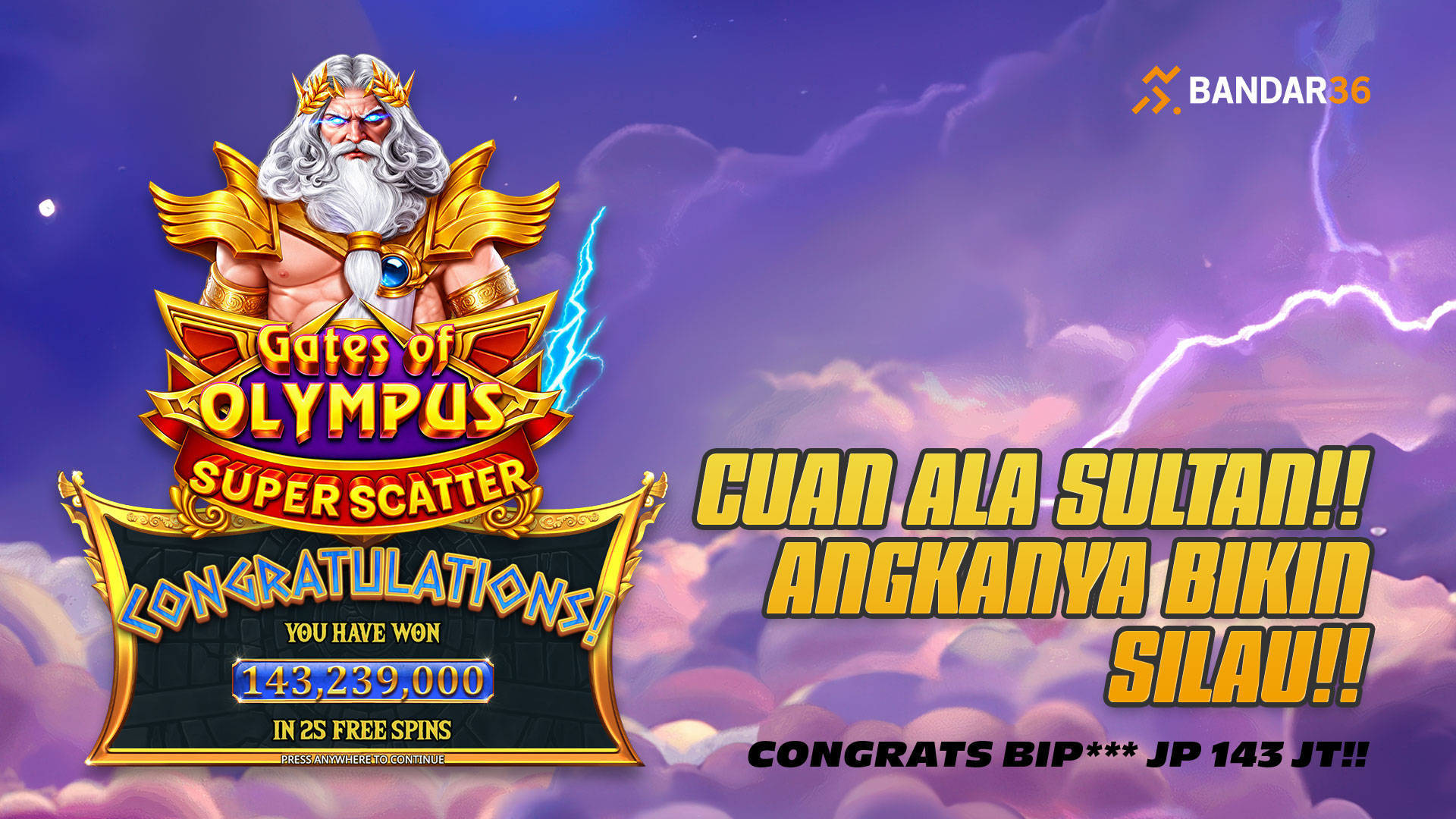 Putaran Gratis Berbuah Jutaan, kemenangan BIP*** Rp143.239.000 dalam 25 free spins di BANDAR36